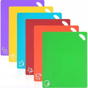 Kuchyňské prkénko PLASTOVÁ PRKÉNKA NA KRÁJENÍ S IKONAMI POTRAVIN, PROTISKLUZOVÁ, SADA 6 KUSŮ