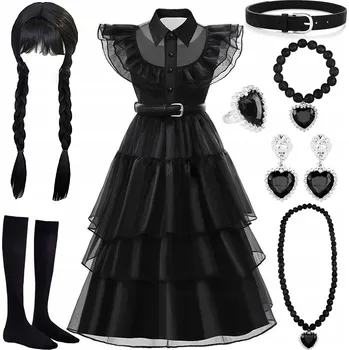 Karnevalový kostým KOSTÝM PRO DÍVKY WEDNESDAY SADA NA KARNEVALOVÝ BÁL 130