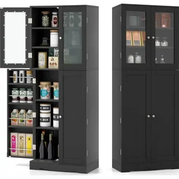 Kuchyňská skříňka KREDENS KUCHENNY SZAFKA WITRYNA CZARNA Černý kuchyňský kredenc, skříňka, vitrína, 31,5 x 60 x 161,5 cm