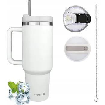 Termohrnek TERMOHRNEK 1200 Ml SE SLÁMKOU, VÍČKEM A UCHEM, VELKÁ BÍLÁ