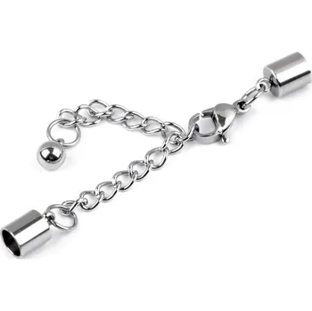 Brož Karabinka s prodlužovacím řetízkem a koncovkami z nerezové oceli - platina