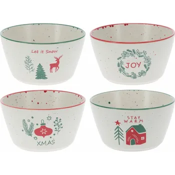 Sada 4 kameninových misek Let It Snow 500 ml, 14 cm, krémová