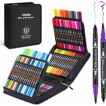 Propiska sada vícebarevných DŁUGOPISY PĘDZELKOWE ZESTAW DŁUGOPISÓW 100SZT