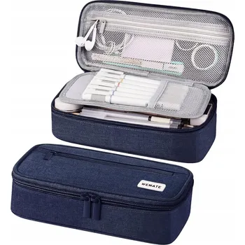 Penál VELKÝ ŠKOLNÍ PENÁL POUZDRO NA ZIP TMAVĚ MODRÝ