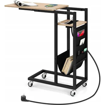 Konferenční stolek ODKLÁDACÍ STOLEK VE TVARU C NA KOLEČKÁCH MOBILNÍ KÁVOVÝ S NABÍJECÍ STANICÍ