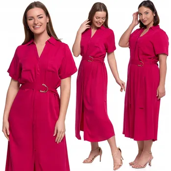 Dámské šaty ŠATY dámské MIDI košilové Elegantní na Knoflíky s Páskem MORAJ - S