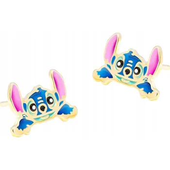 Náušnice Pozlacené stříbrné náušnice 925 s emailem Ležící Stich pro malou slečnu DÁREK