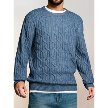 Pánský svetr Sinsay - Svetr z&nbsp;dekorativního úpletu - modrá - 800FZ-58X - 800FZ-58X-XL