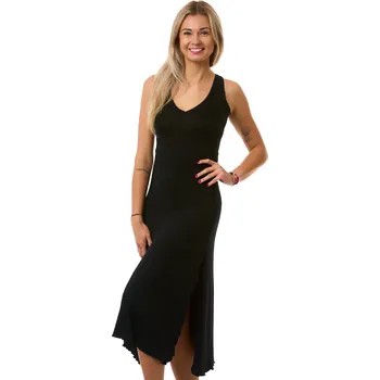 Dámská noční košile Dámská černá noční košilka s krajkovými zády a rozparkem 1D1686 černá s