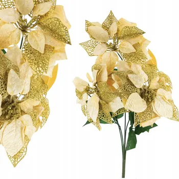 Vánoční dekorace Zlaté Květiny Hvězda Betlémská 24ks Vánoční Dekorace Stromek Pryšec Nádherný