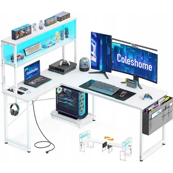 Počítačový stůl ROHOVÝ HERNÍ STŮL VE TVARU L 135X100 LED PODSVÍCENÍ ODOLNÝ