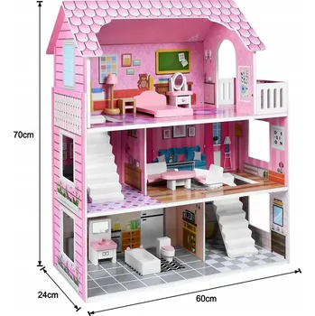 Doplněk pro panenku Domeček pro panenky Beauty DOMEČEK VILA PRO PANENKY PŘÍSLUŠENSTVÍ RŮŽOVÝ 70 cm