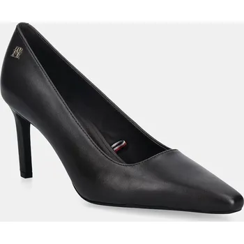 Dámské lodičky Kožené lodičky Tommy Hilfiger TH LOGO LTH PUMP SLANTED HL FW0FW09008 hnědá 89X, EUR 36
