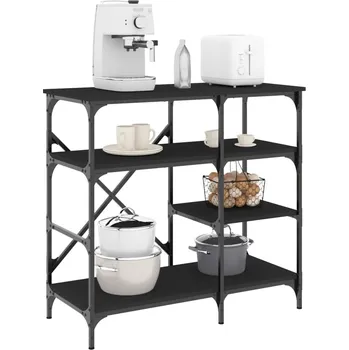 zahrada-XL Kuchyňský regál černý 90 x 40 x 84 cm kompozitní dřevo a kov 845421