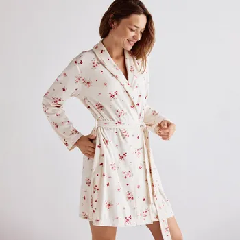 Dámský župan Reserved - Vzorovaný župan s&nbsp;páskem - krémová - 122EY-01X - 122EY-01X-X_S