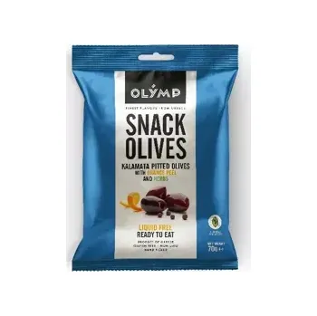 konzervovaná ryba Kalamata tmavé olivy bez pecky, s pomerančovou kůrou a bylinkami 70 g