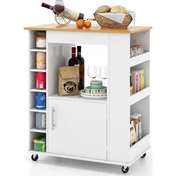 Kuchyňská skříňka Kredenc WYSPA MOBILNA NA KÓŁACH KREDENS POJEMNY bílá 44 x 76 x 83 cm