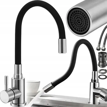 Vodovodní baterie SADA KUCHYŇSKÁ BATERIE S FLEXIBILNÍ RAMÍNKO STOJÍCÍ NA DŘEZ OTOČNÁ PERLÁTOR