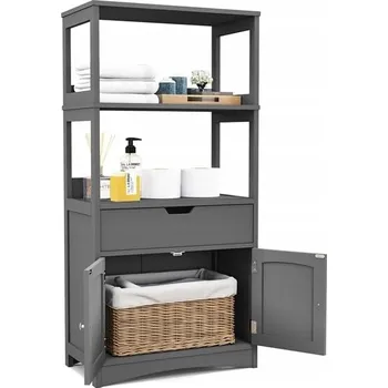 Koupelnový nábytek KOUPELNOVÁ SKŘÍŇKA VOLNĚ STOJÍCÍ REGÁL PROSTORNÁ ŠUPLÍK POLICE SKŘÍŇKA DVEŘE