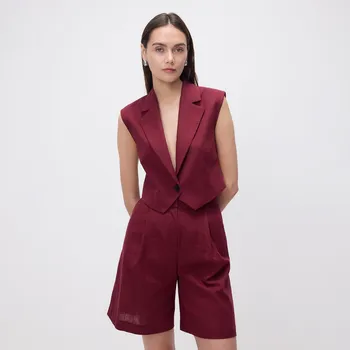 Reserved - Bermudy s puky s podílem lnu - bordó - 175GU-53X - 175GU-53X-XL