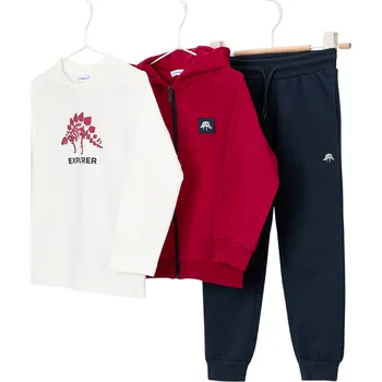 MAYORAL chlapecký set 3ks tričko DR, mikina, tepláky červená, tm. modrá vel. 116 cm