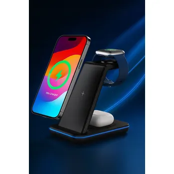 Indukční nabíječka pro Apple iPhone, bezdrátová cestovní 3v1 MagSafe