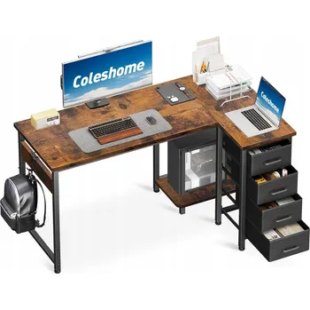 Psací stůl ROHOVÝ PSACÍ STŮL GAMINGOVÝ ERGONOMICKÝ SE 4 ZÁSUVKAMI 120X70 CM HNĚDÝ