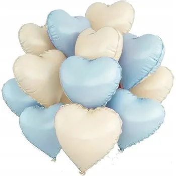 Balónek Fóliové BALÓNKY SRDCE MODRÉ KRÉMOVÉ dekorace HEL 10 Ks 45 cm srdce