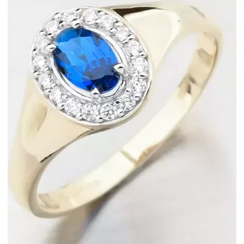 Prsten Dámský prsten žluté zlato 585 zirkon safír a 51GZ-8055-ZL-SAF velikost 61