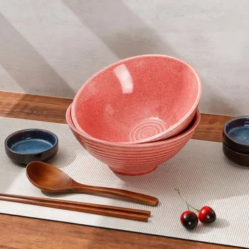 Miska na ramen kompletní sada 2 misky 2 lžíce 2 sady hůlek 1200 ml červená