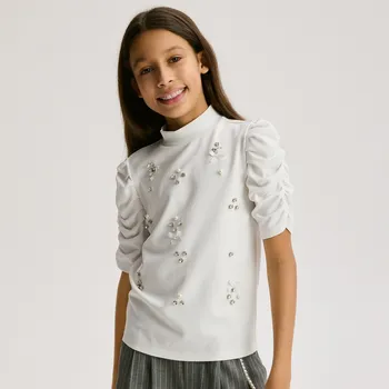 Dětská móda Reserved - Elegantní halenka z viskózy - krémová - 495FT-01X - 495FT-01X-140