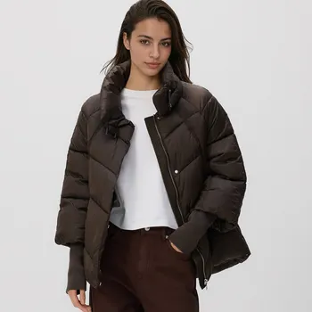 Dámský kabát Reserved - Prošívaná bunda s&nbsp;vysokým límcem - tmavě hnědá - 687AY-89X - 687AY-89X-M