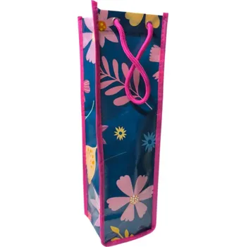 Dárková taška Dárková Taška na láhev silná 34x10 cm s květinami