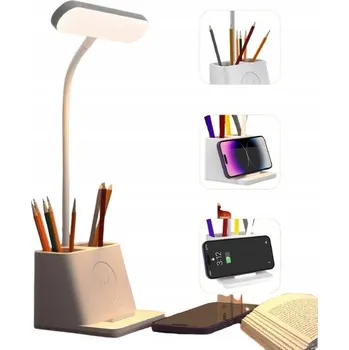 Lampička LED STOLNÍ LAMPA S ORGANIZÉREM A INDUKČNÍ NABÍJEČKOU ELEGANTNÍ BÍLÁ
