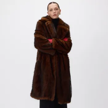 Dámský kabát Reserved - Kabát z umělé kožešiny s opaskem - hnědá - 488IK-88X - 488IK-88X-L