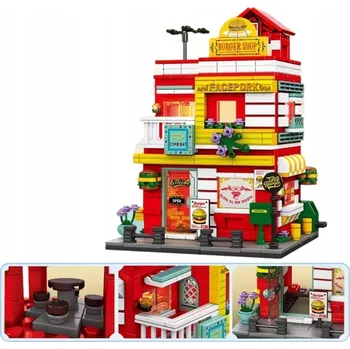 ostatní stavebnice STAVEBNICE BURGER SHOP STREETSCAPE KAMIENICA RESTAURACE SADA KOSTEK 705 DÍLŮ