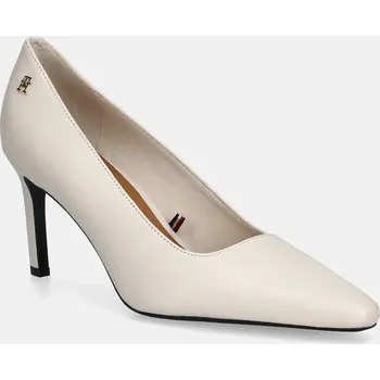 Dámské lodičky Kožené lodičky Tommy Hilfiger TH LOGO LTH PUMP SLANTED HL FW0FW09008 bílá 00X, EUR 36