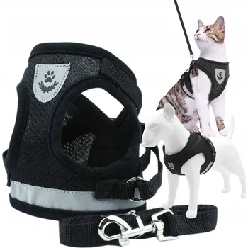 Postroj pro psa Szelki BEZUCISKOWE dla małego psa kota s vodítkem S REFLEXNÍM PRVKEM pohodlné L