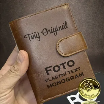 Peněženka Pánská kožená peněženka na výšku se zapínáním | Laserové gravírování, text nebo fotografie Vyberte variantu: + MONOGRAM | zdarma | + Akce - zlatá mince Pro štěstí ZDARMA