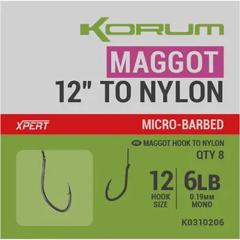 Rybářský háček KORUM Návazec Maggot Hook To Nylon Barbed Velikost 14 8ks
