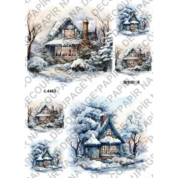 Umělecký papír Rýžový a soft papír na decoupage - Dům v zimě - KB4463 Materiál: Soft, Rozměr: A4