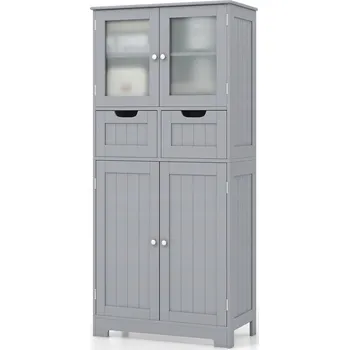 Koupelnový nábytek KOUPELNOVÁ SKŘÍŇKA VOLNĚ STOJÍCÍ REGÁL PROSTORNÉ ZÁSUVKY POLICE SKŘÍŇKA DVEŘE