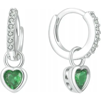 Náušnice STŘÍBRNÉ NÁUŠNICE SRDCE ZÁVĚSNÉ ZELENÉ STŘÍBRO 925