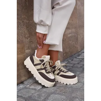 Dámská obuv Tenisky na platformě s kožíškem hnědé Velikost: 37