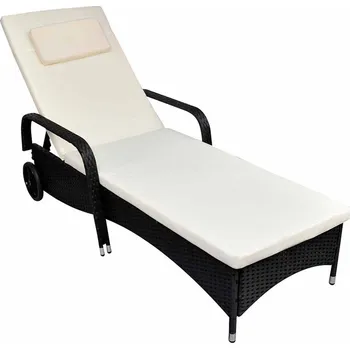 Zahradní lehátko Nábytek XL Zahradní lehátko s poduškou a kolečky polyratan černé 42475