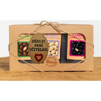 Dárková krabička Dárková sada sladkých mandlí 3ks děkuji paní učitelko (Dárková sada sladkých mandlí 3ks děkuji paní učitelko)