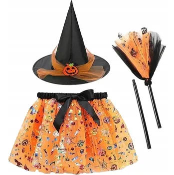 Karnevalový kostým KOSTÝM ČARODĚJNICE PRO DÍVKY NA KARNEVALOVÝ BÁL 3DÍLNÝ ORANŽOVÝ