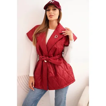 Bordó dámská prošívaná vesta s páskem