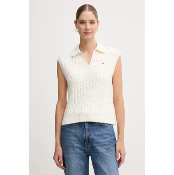 Dámská vesta Bavlněná vesta Tommy Hilfiger dámská, bílá barva, WW0WW45655 01D, vel. M