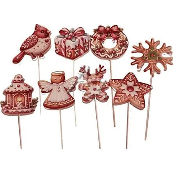 Vánoční dekorace IMP dekorace zápich dřevěný perníkový vánoční mix